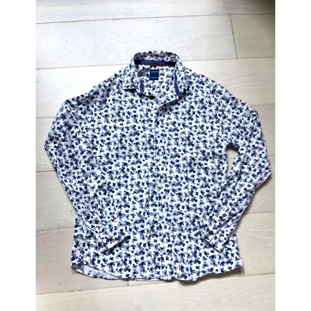 Devred Mens Extra Slim Fit Blue Floral Abstract Print Button Down Shirt L